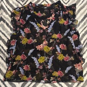 PAIGE Black Floral V-Neck Ruffle Sleeve Blouse
